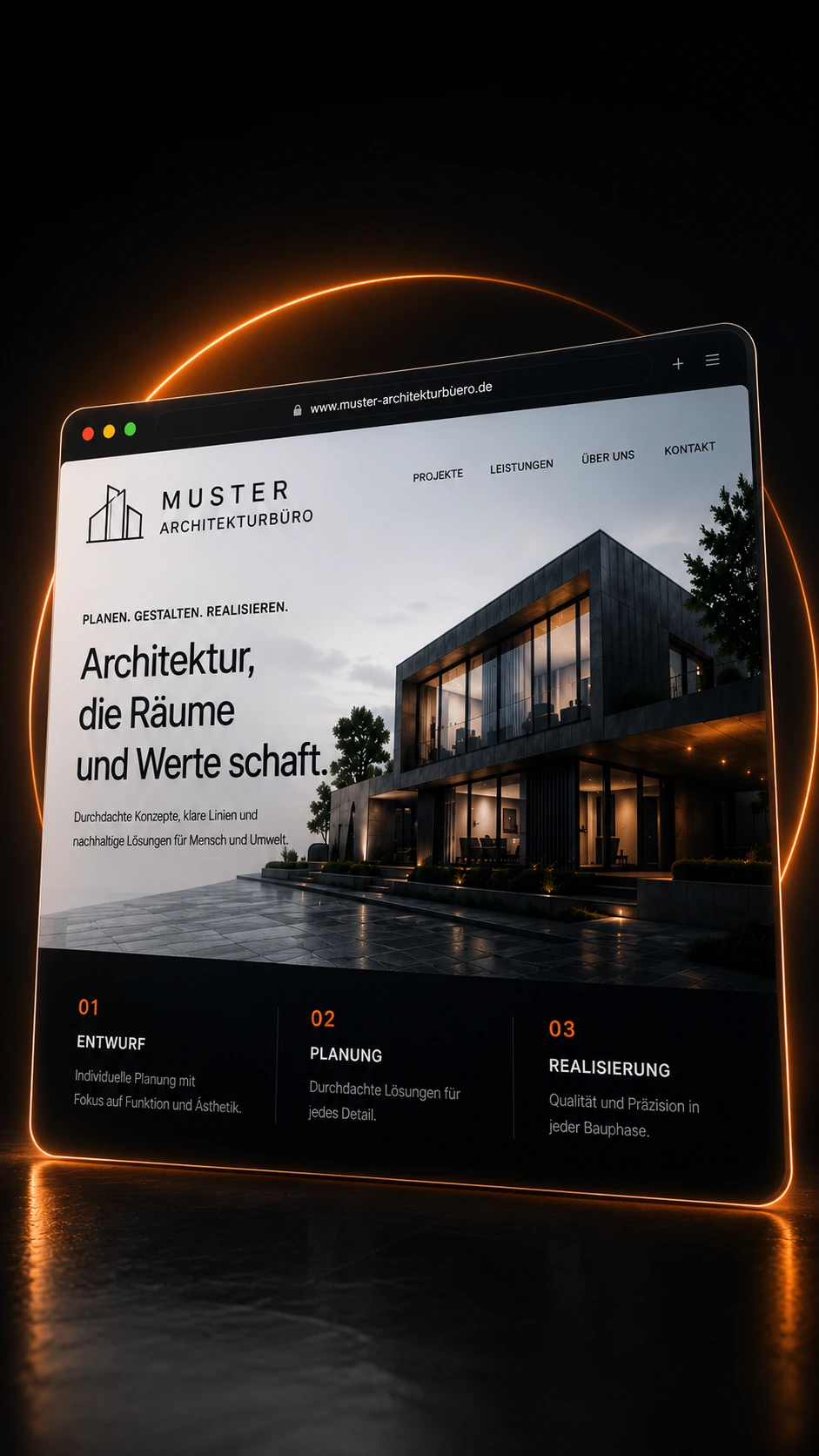 Moderne Beispielwebseite für das fiktive Muster Architekturbüro