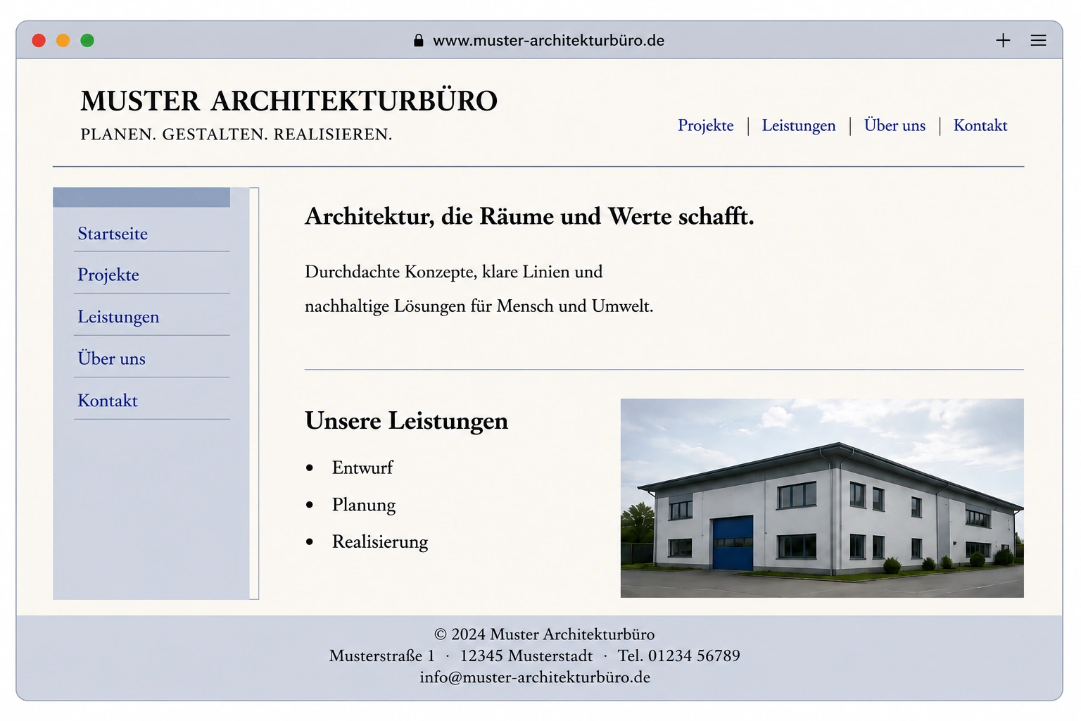 Veraltete und unübersichtliche Beispielwebseite